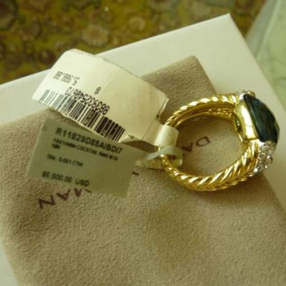 David Yurman Color Classics 18K Gold & Blue Topaz Ring with Diamond Accents NEW - Picture 6 of 15